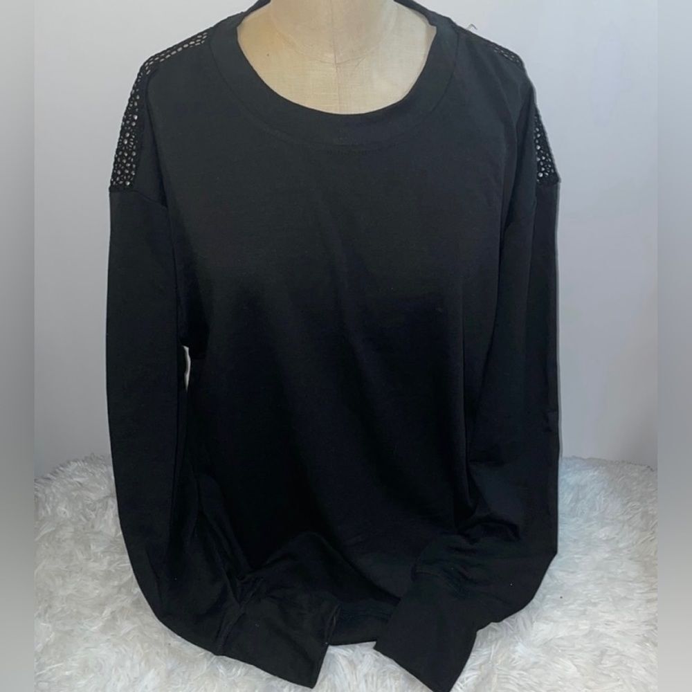 Nine West Active Large Black long sleeve mesh & jersey top comfy light cozy NEW
